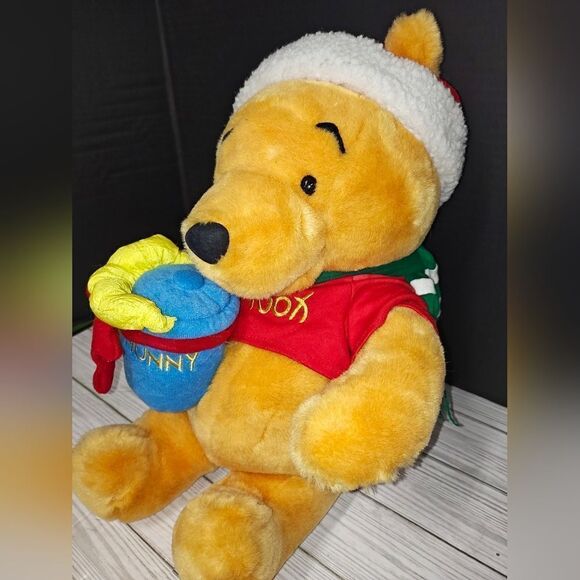 Walt Disney Vintage Christmas Winnie The Pooh Bear Plush 15" Holding Hunny Jar - Picture 5 of 9